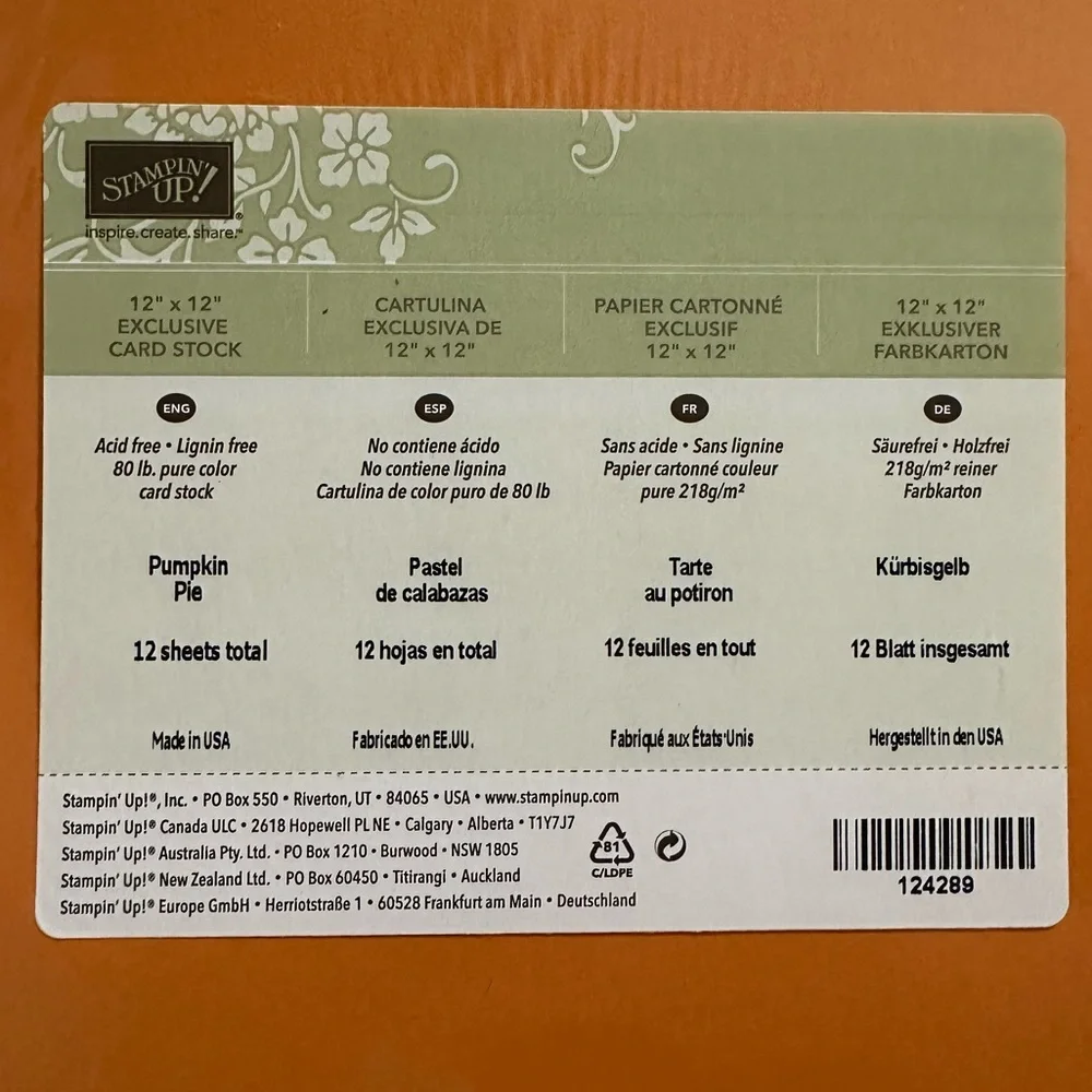 Stampin’ Up! Pumpkin Pie and Daffodil Delight Card Stock 12” x 12”